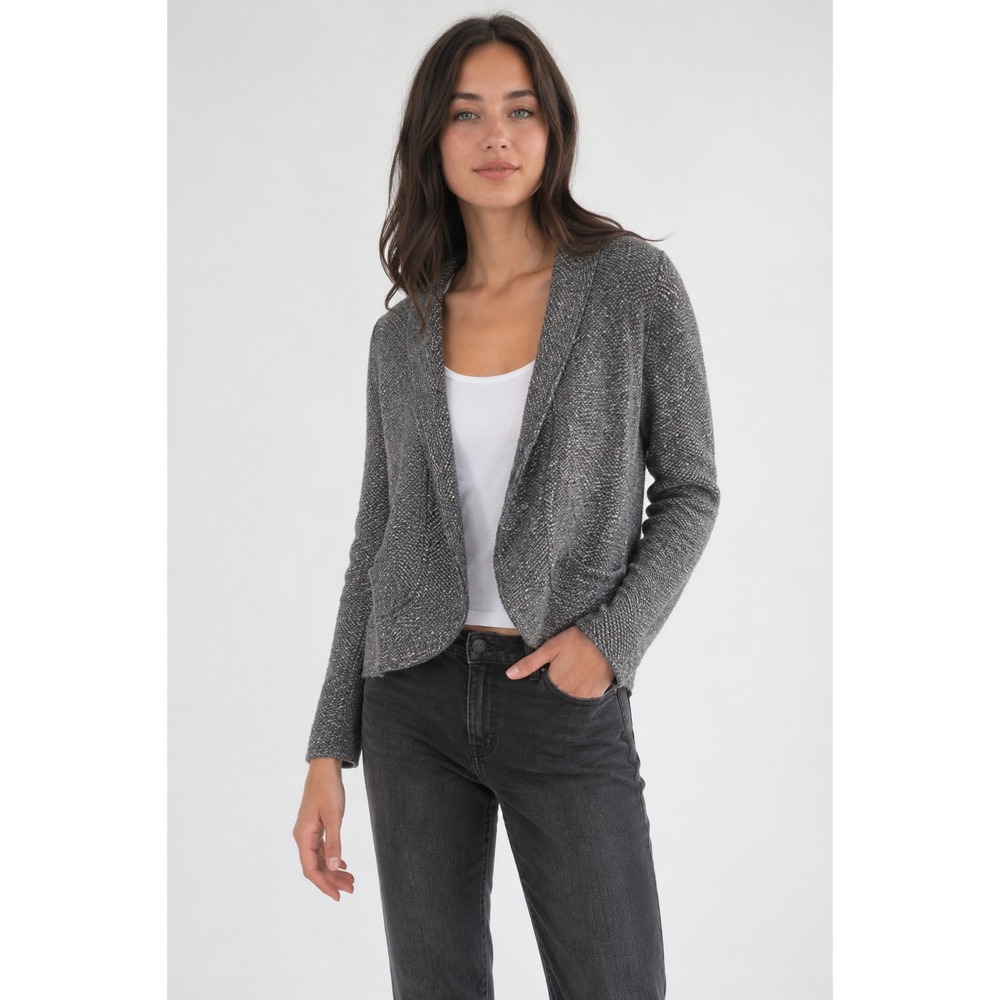 Babette Wool Blend Blazer Womens XS Gray Textured Open Front Artsy Minimalist